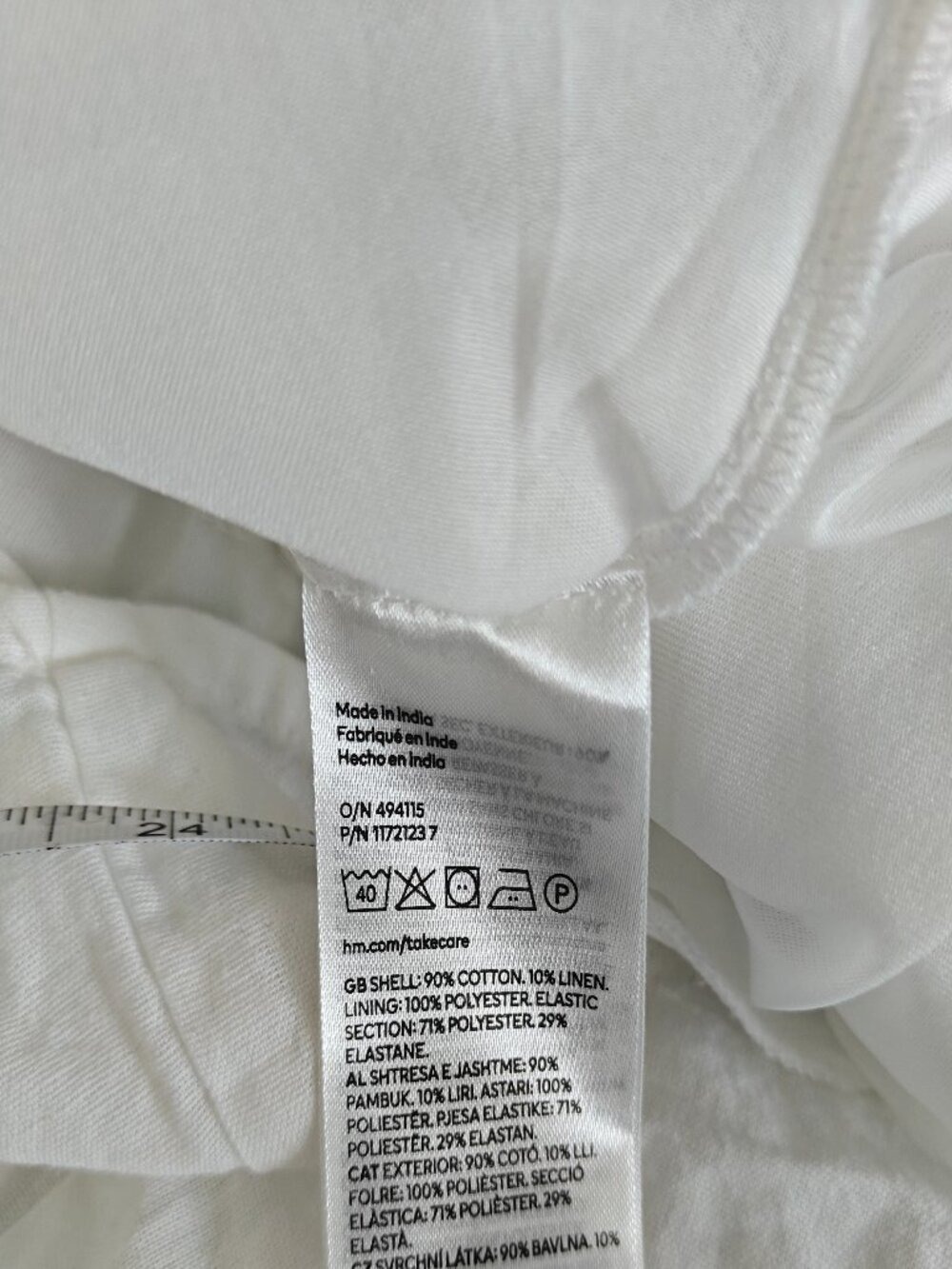 H&M White Cotton Linen Puff Sleeve Mini Dress Medium Open Back Cottagecore 0721 - Picture 6 of 8